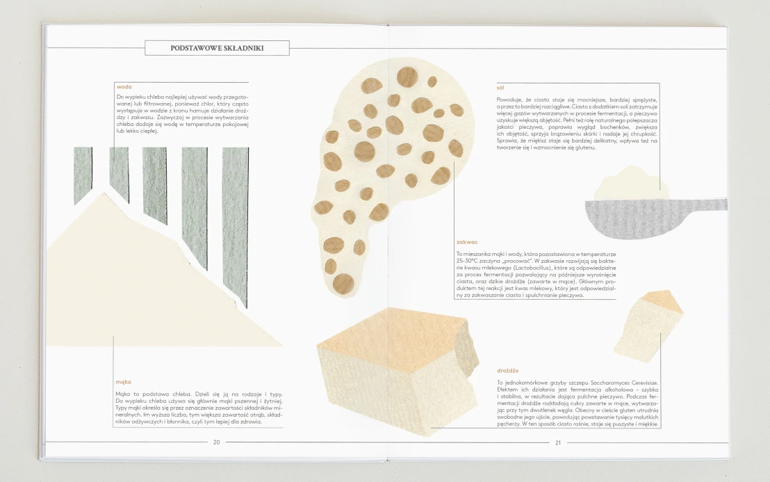Infographic spread of the publication with charts and collage illustrations describing bread cultures