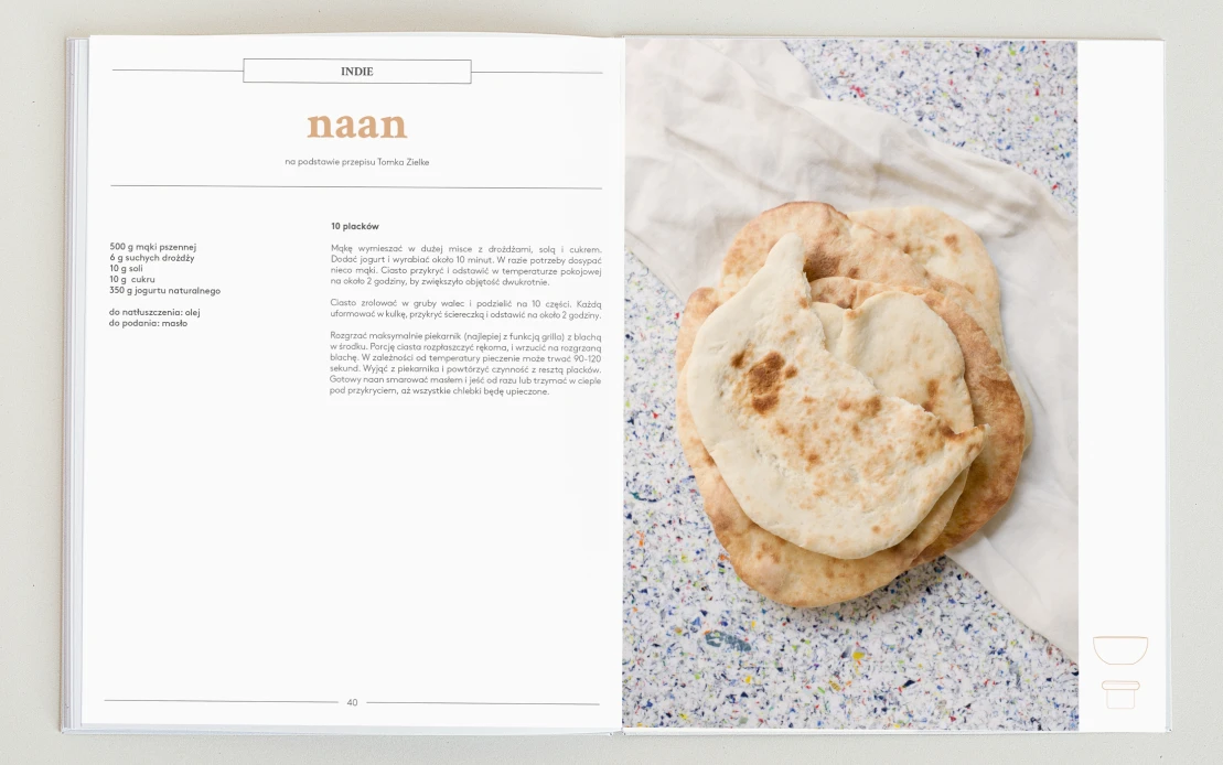 Open spread with the naan recipe beside a photo of naan bread on linen